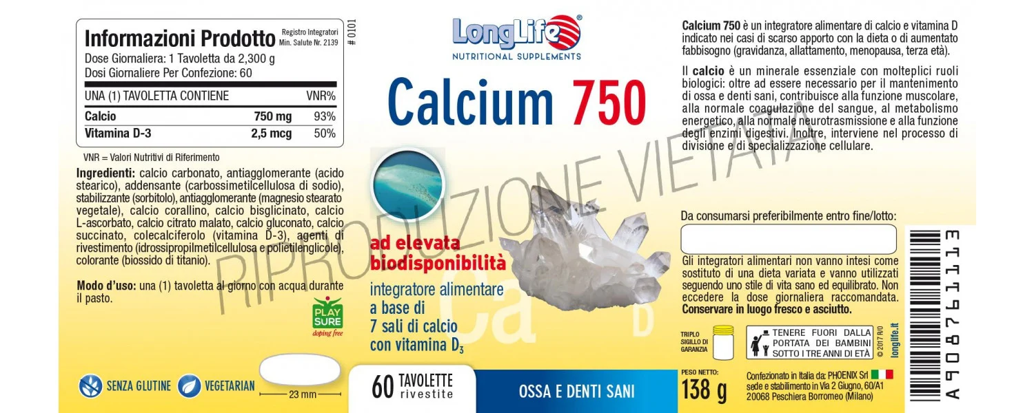 Calcium 750 integratore di calcio - LongLife - Image 2