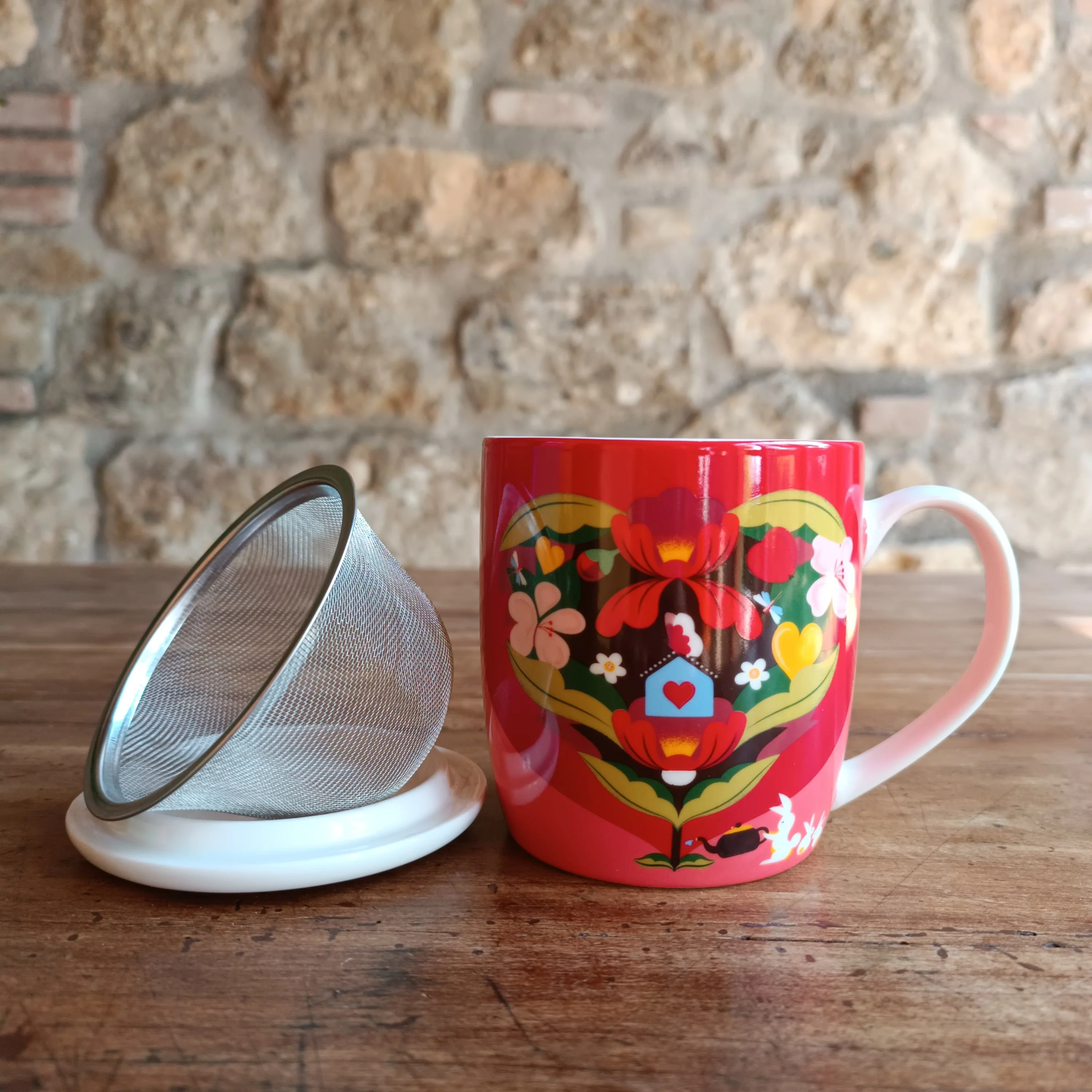 Tazza infusiera in ceramica con filtro e coperchio per tisane e infusi - Coltivar l'amore - Image 4