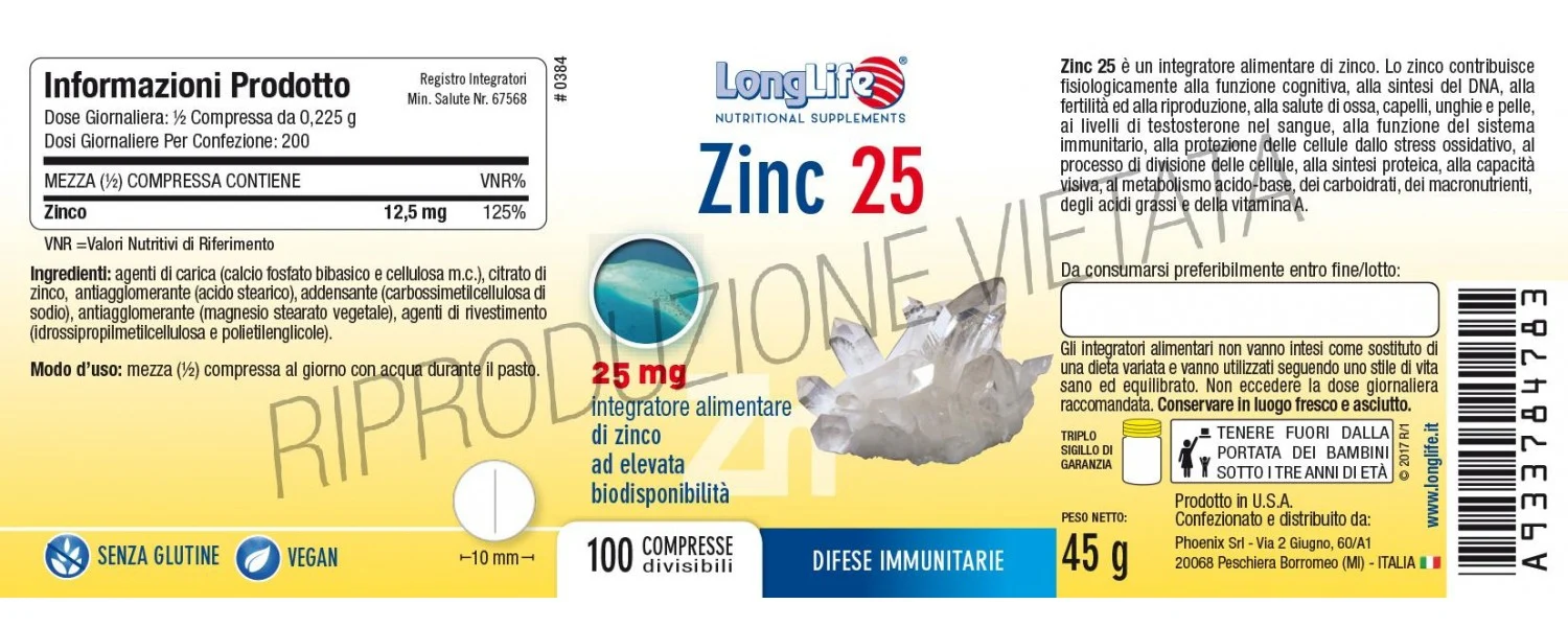 Zinc 25 integratore di Zinco - LongLife - Image 2